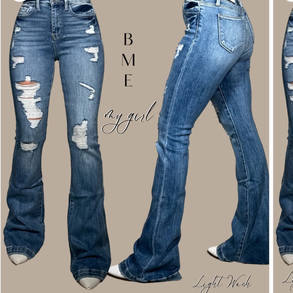 ME Makeover Essentials My Girl High-Rise Flare Jeans - Light Wash Blue